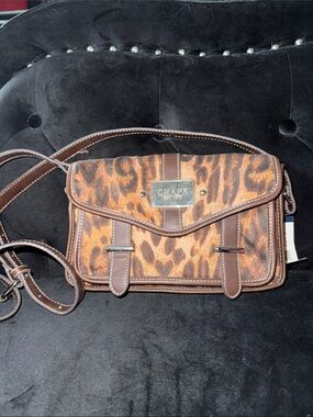 Chaps Brown Leopard Print Crossbody Bag with Leather Trim